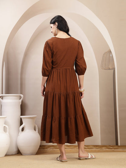 Solid & Embroidered Tiered Dress With Jacket