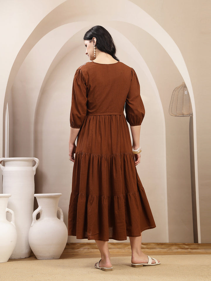 Solid &amp; Embroidered Tiered Dress With Jacket