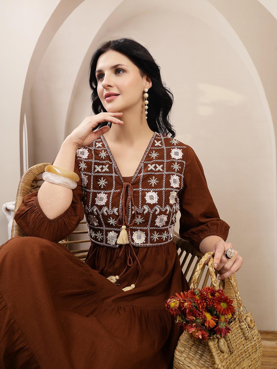 Solid &amp; Embroidered Tiered Dress With Jacket