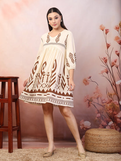 Printed Rayon Flared Dress