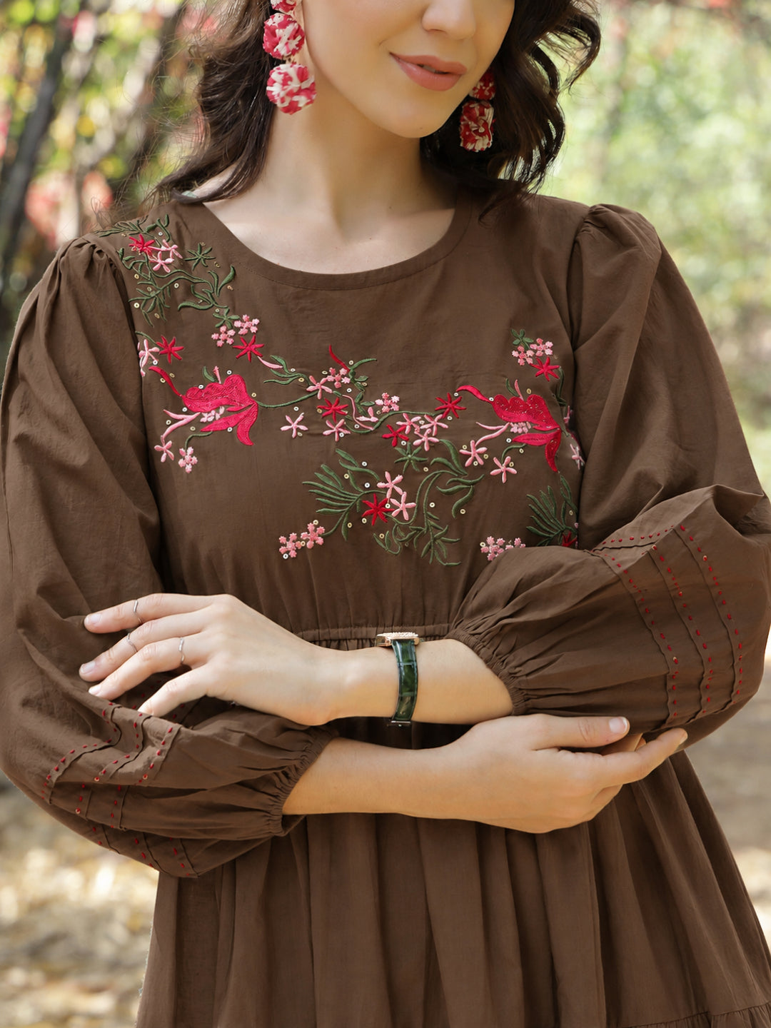 Solid &amp; Embroidered Cotton Tiered Dress