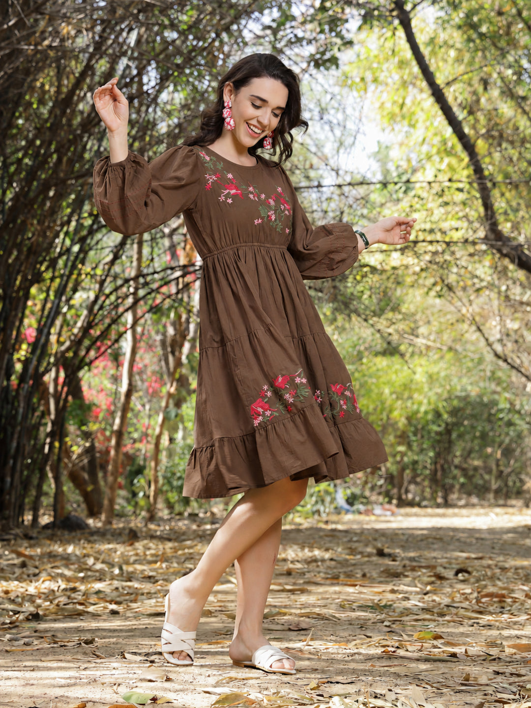 Solid &amp; Embroidered Cotton Tiered Dress