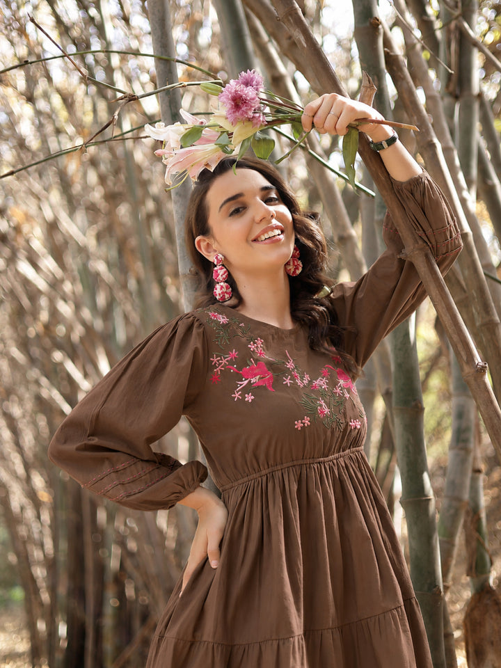 Solid &amp; Embroidered Cotton Tiered Dress