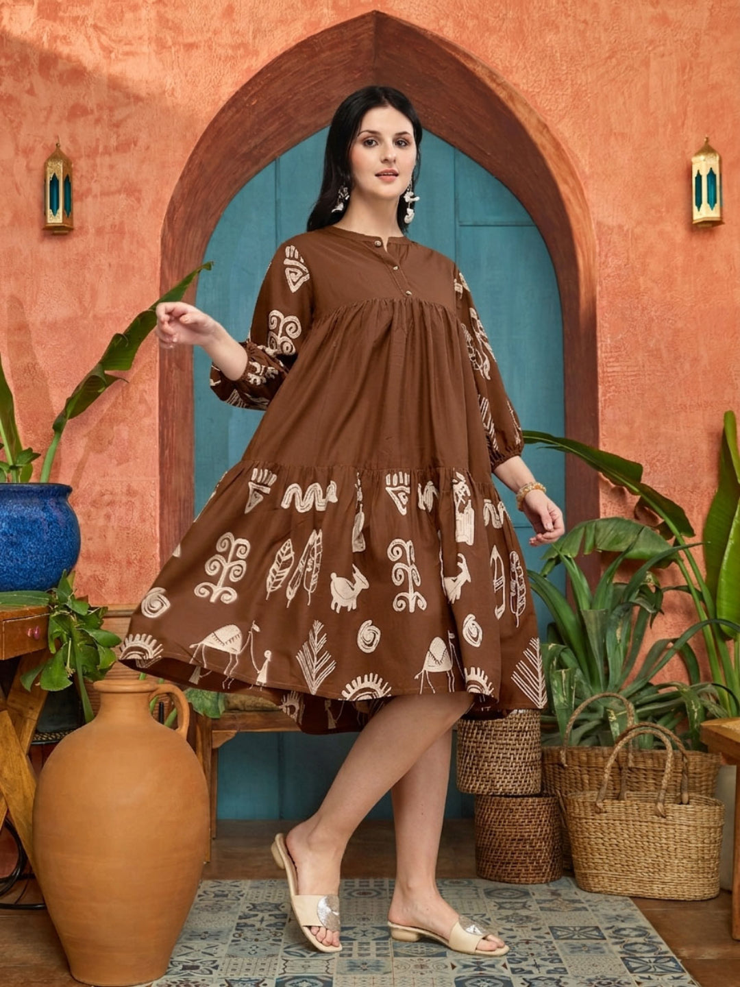 Boho Printed Cotton Tiered Dress