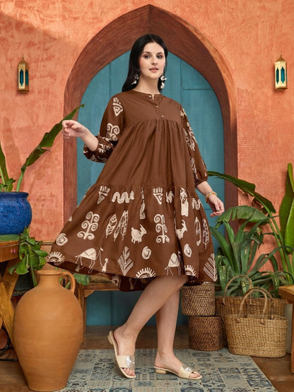 Boho Printed Cotton Tiered Dress