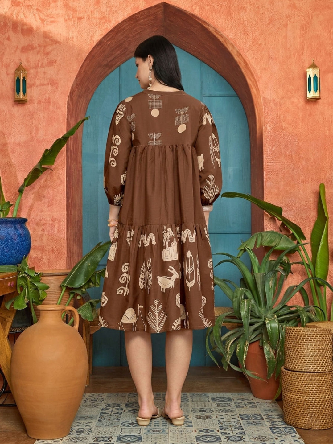 Boho Printed Cotton Tiered Dress