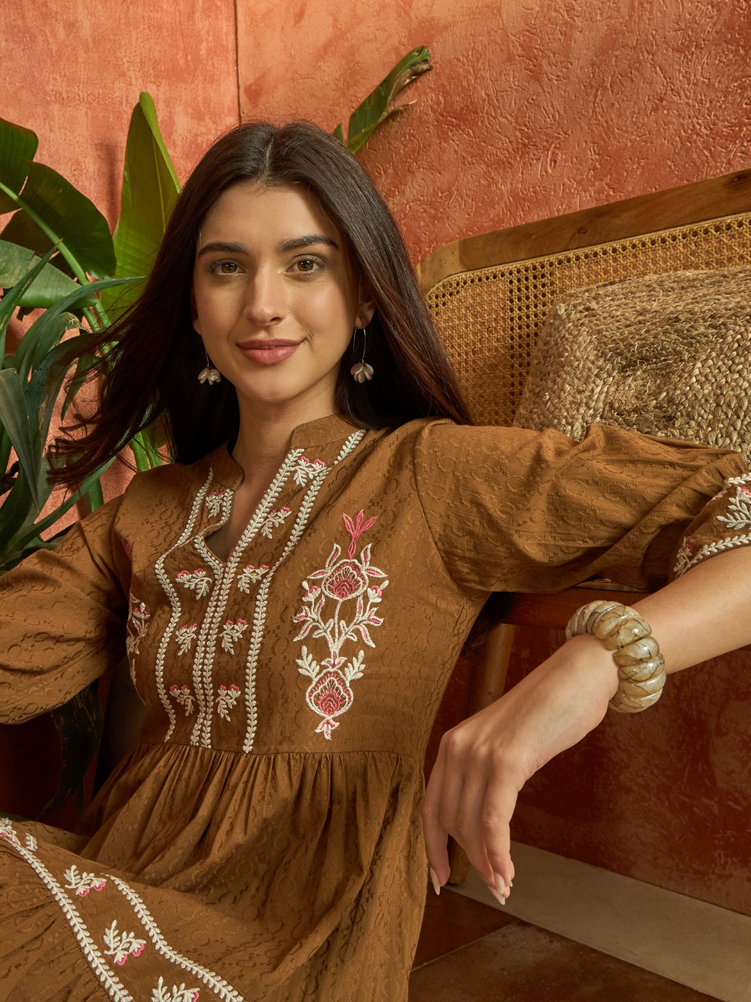 Woven Embroidered Cotton Dobby Tiered Dress