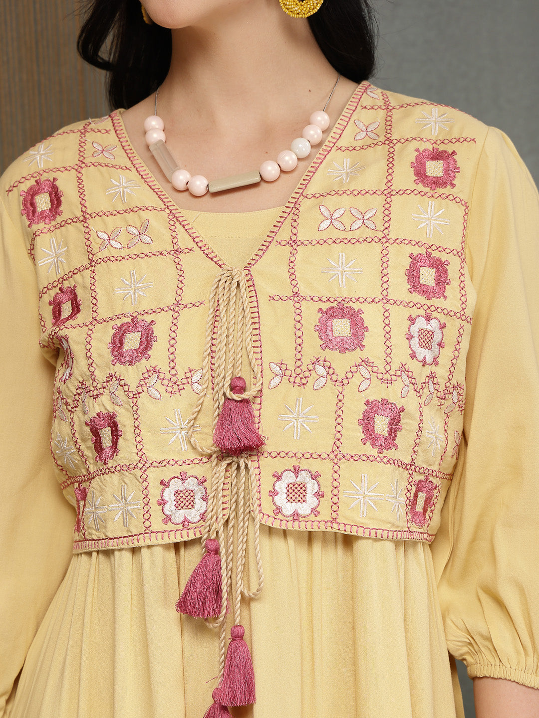 Solid &amp; Embroidered Rayon Tiered Dress With Jacket