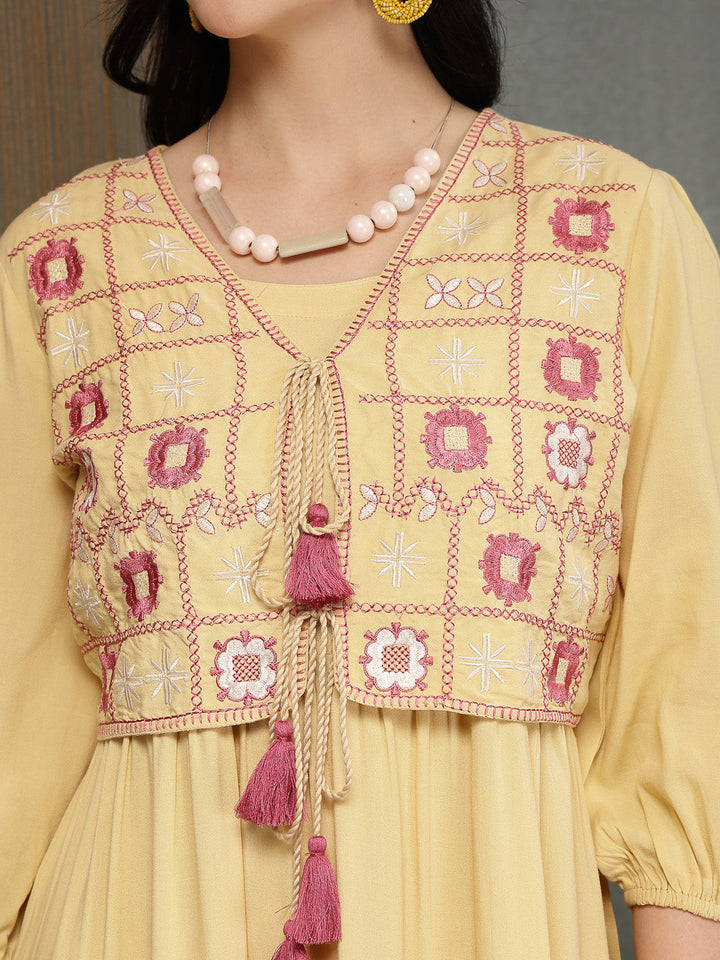 Solid &amp; Embroidered Rayon Tiered Dress With Jacket