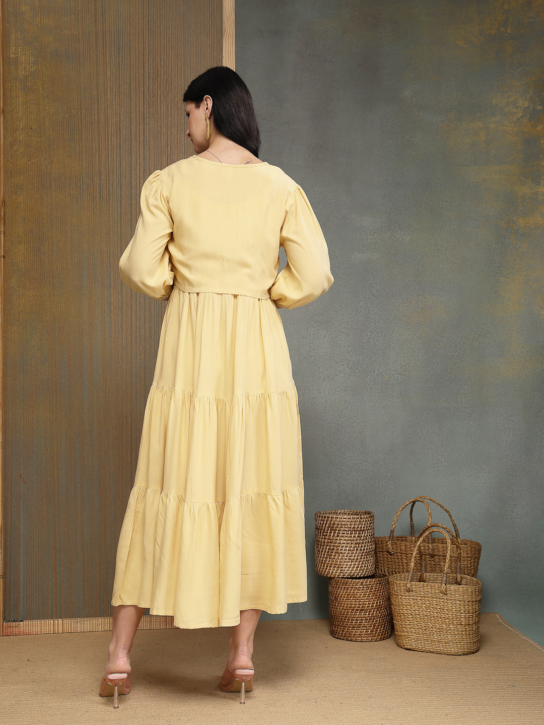 Solid &amp; Embroidered Rayon Tiered Dress With Jacket