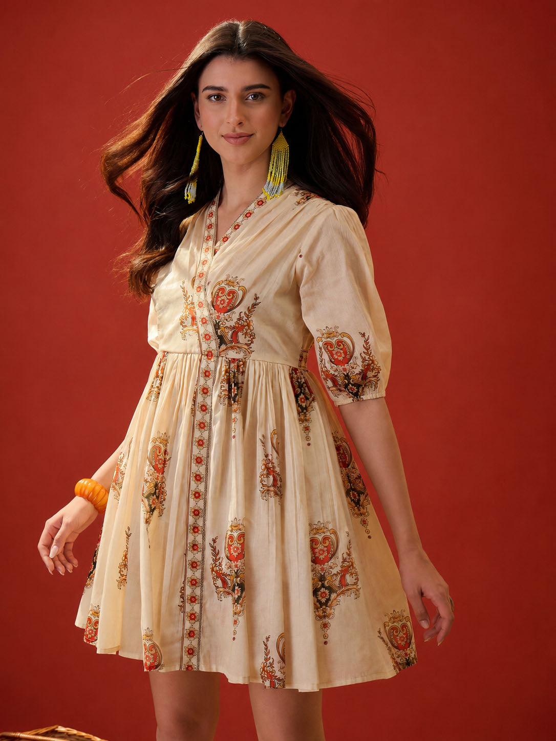 Ethnic Motifs Cotton Blend Empire Dress