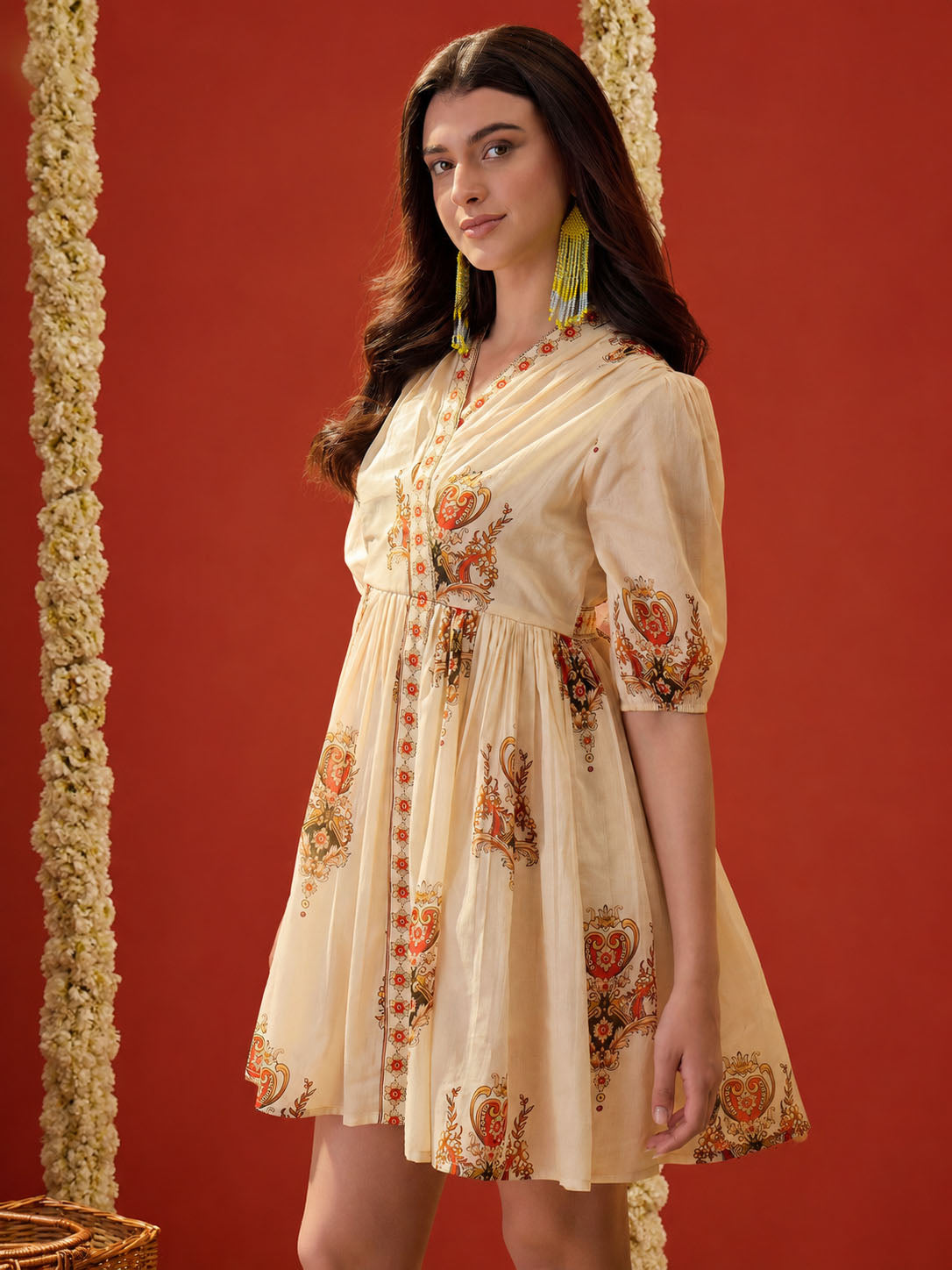 Ethnic Motifs Cotton Blend Empire Dress