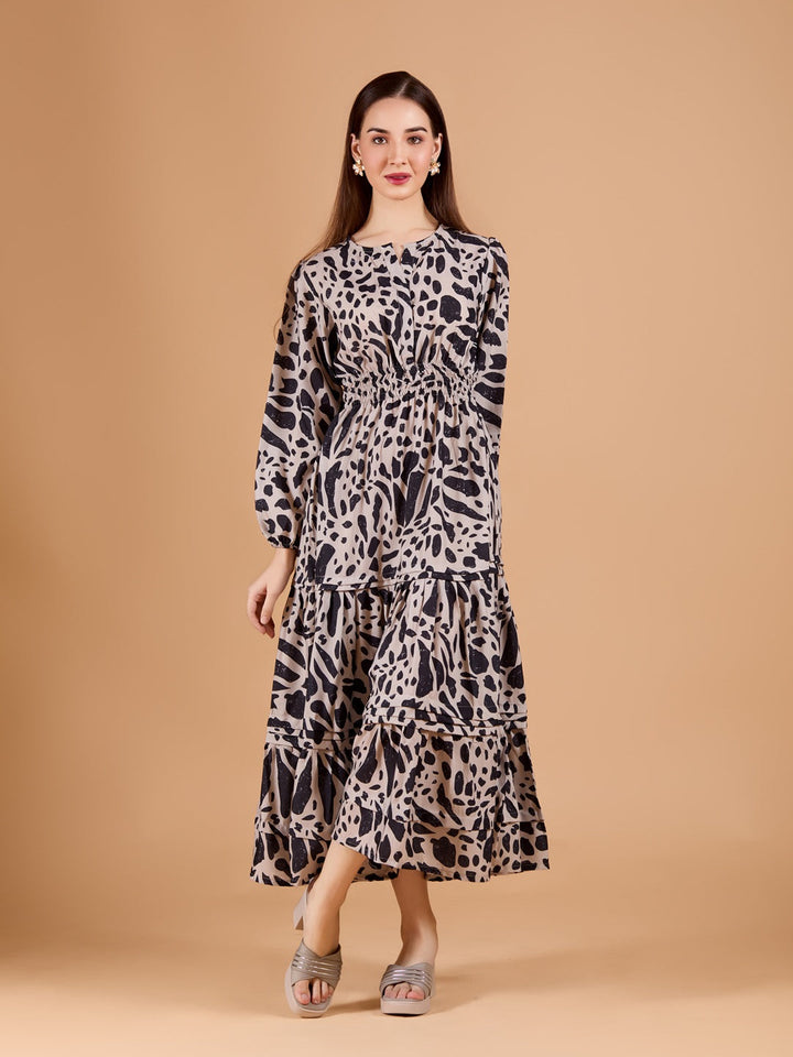 Printed Cotton Blend Tiered Dress