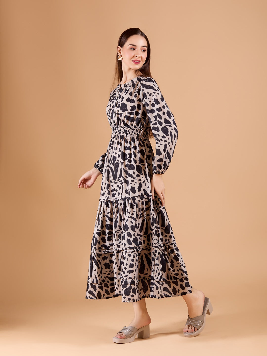 Printed Cotton Blend Tiered Dress