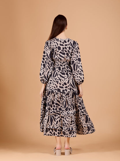 Printed Cotton Blend Tiered Dress