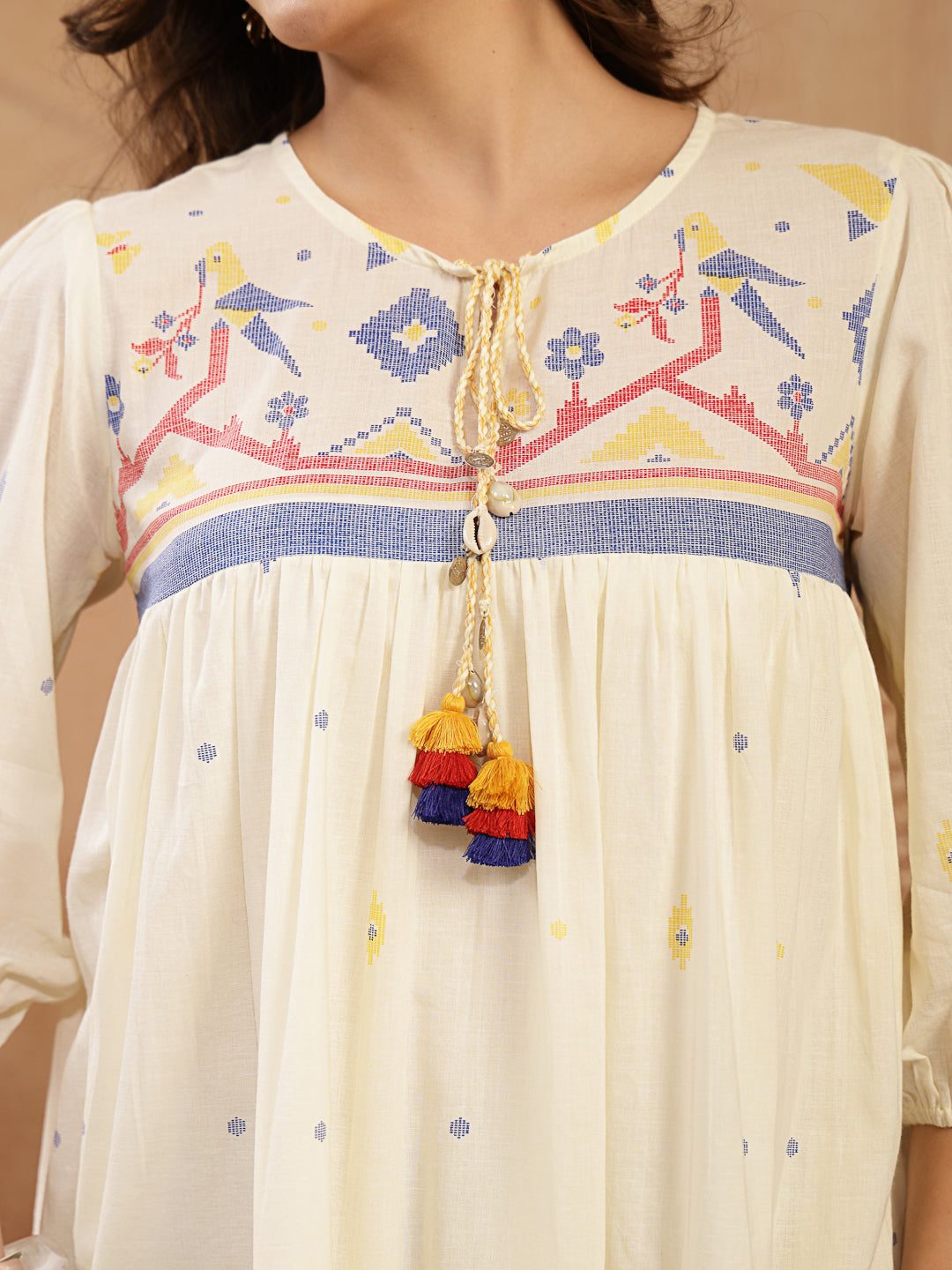 Solid &amp; Embroidered Cotton Tiered Dress