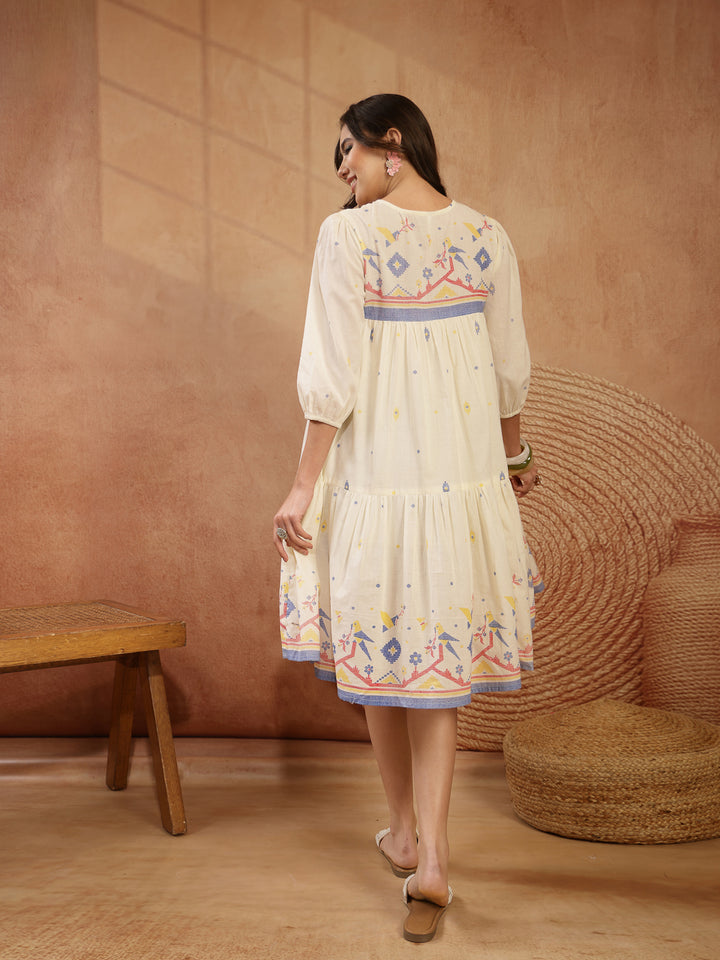 Solid &amp; Embroidered Cotton Tiered Dress