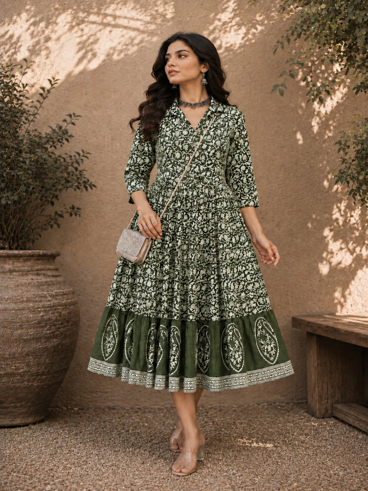 Dabu Printed Cotton Flared Dress