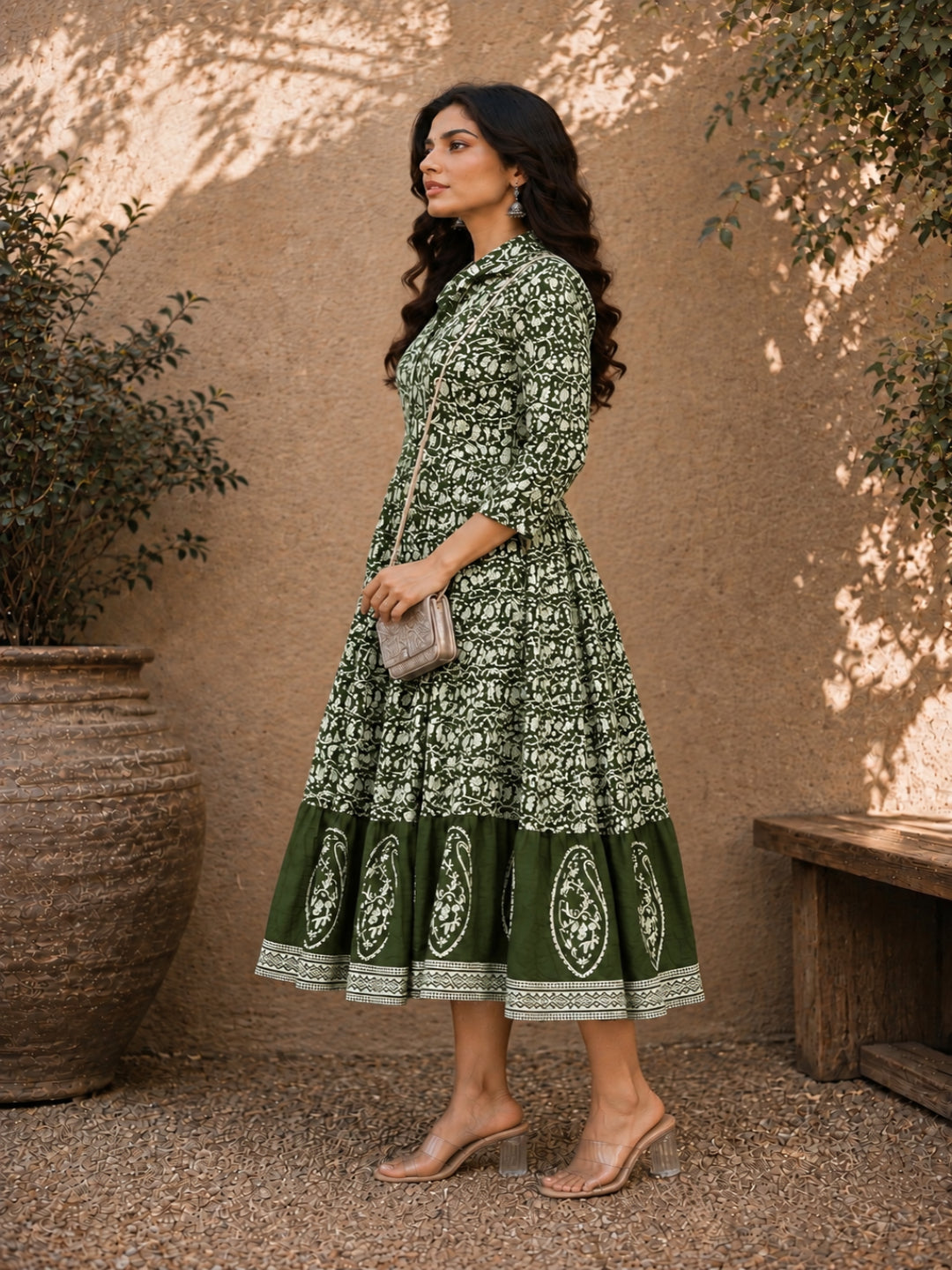 Dabu Printed Cotton Flared Dress