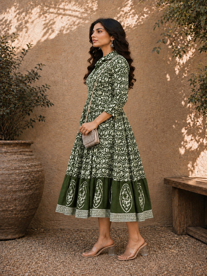 Dabu Printed Cotton Flared Dress