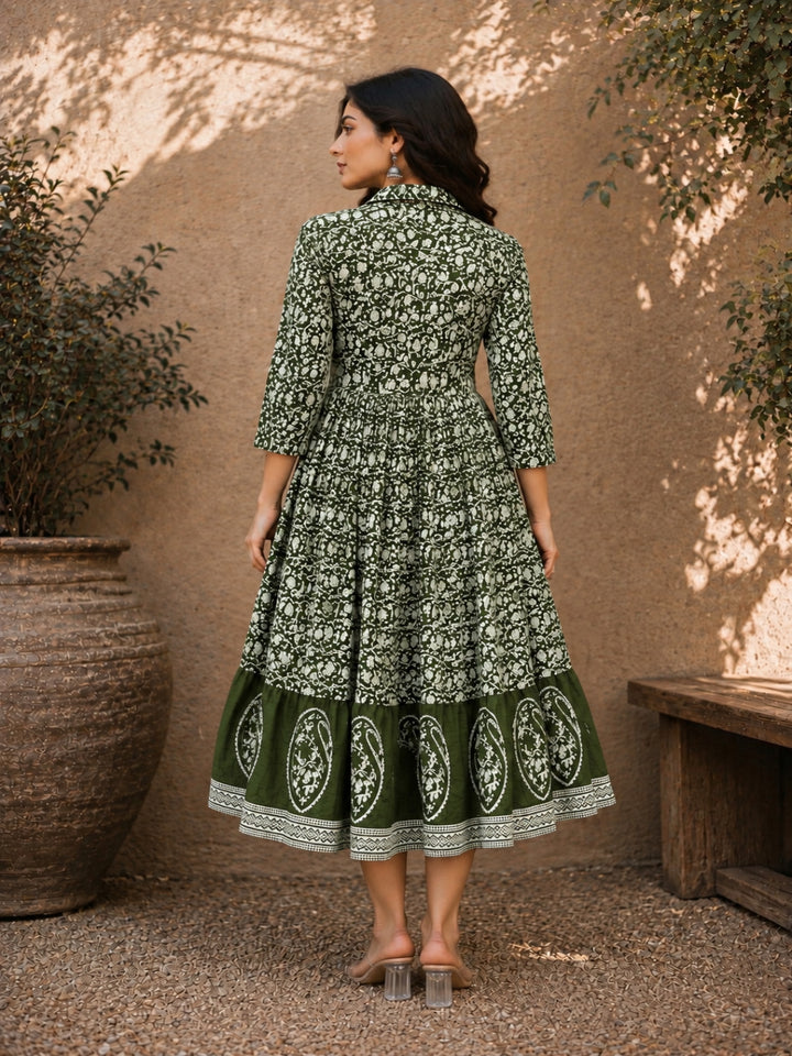 Dabu Printed Cotton Flared Dress