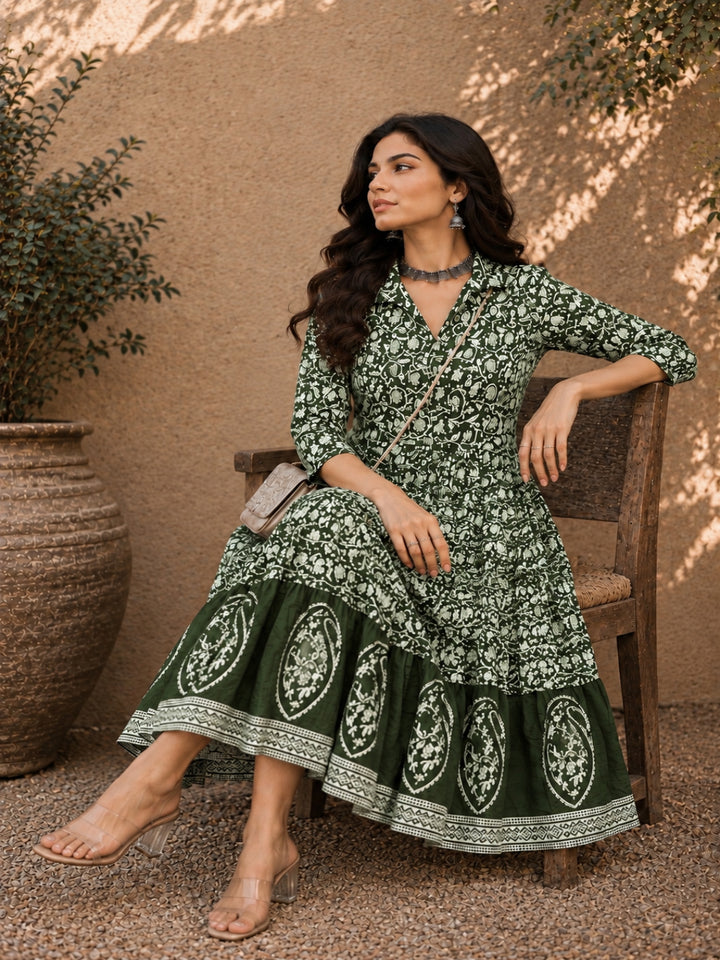 Dabu Printed Cotton Flared Dress