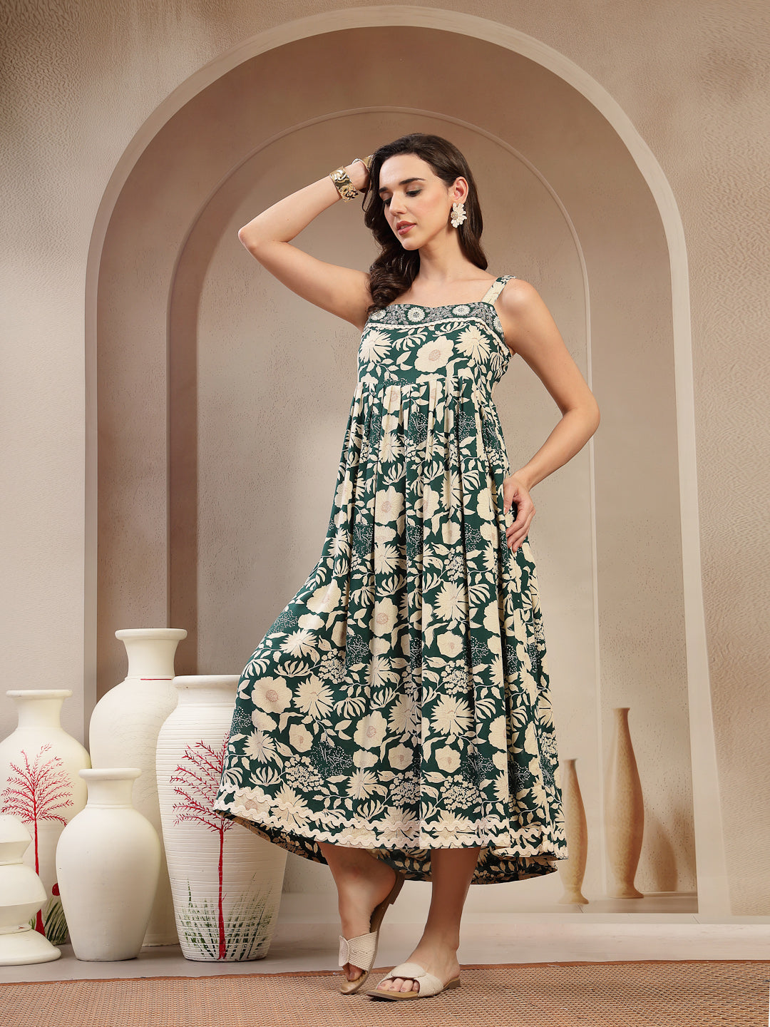 Floral Printed Rayon Empire Dress