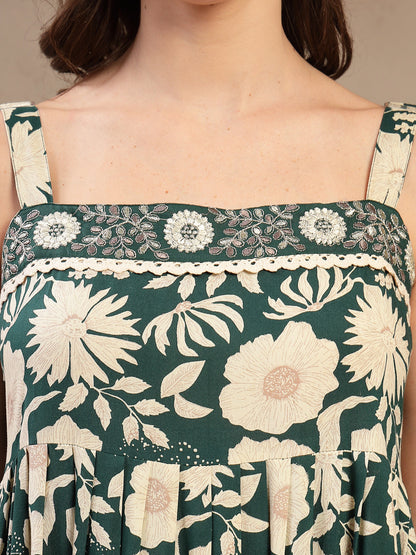 Floral Printed Rayon Empire Dress