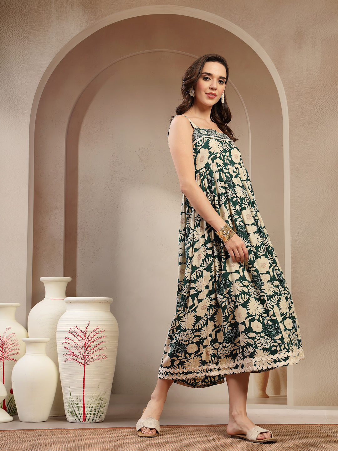 Floral Printed Rayon Empire Dress