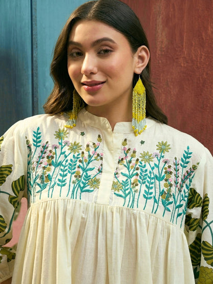 Solid Embroidered Rayon Tiered Dress