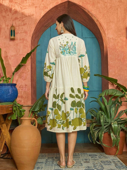 Solid Embroidered Rayon Tiered Dress