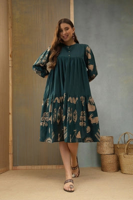 Boho Printed Cotton Tiered Dress - Wholesale 80s from Trendphoria, India