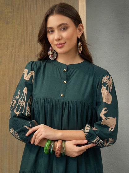 Boho Printed Cotton Tiered Dress