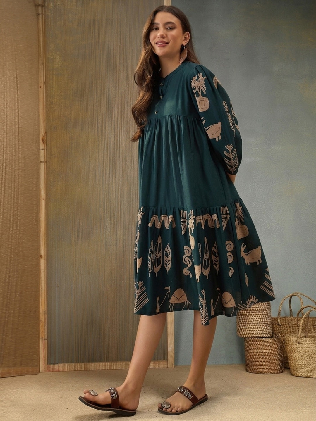 Boho Printed Cotton Tiered Dress