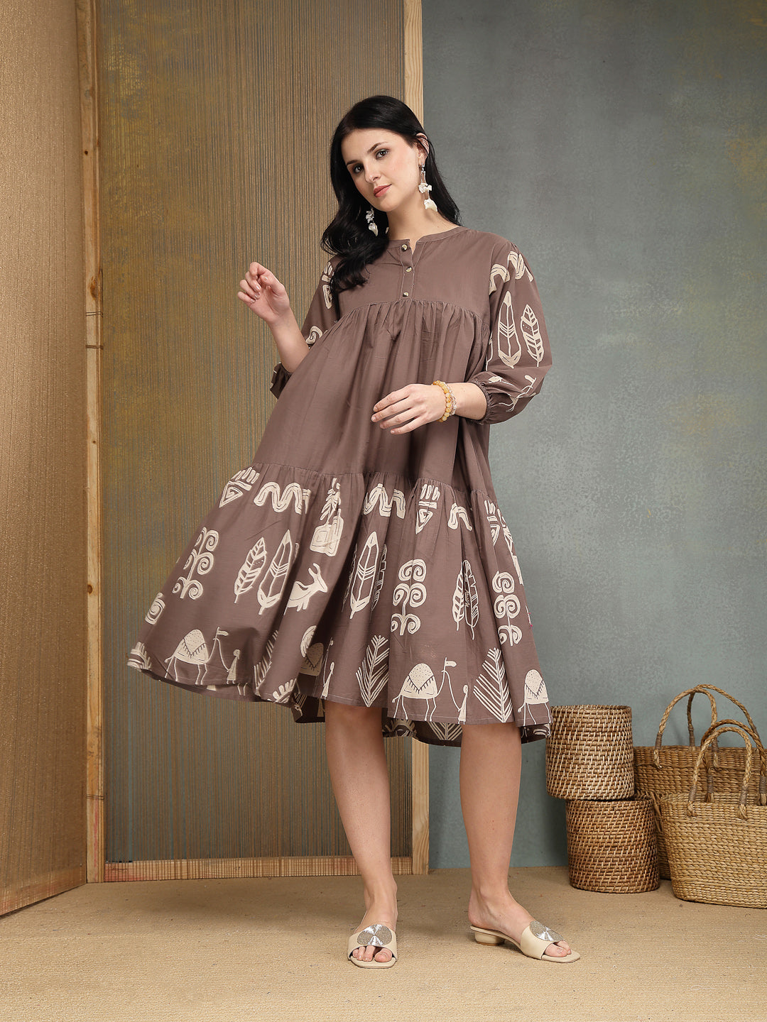 Boho Printed Cotton Tiered Dress