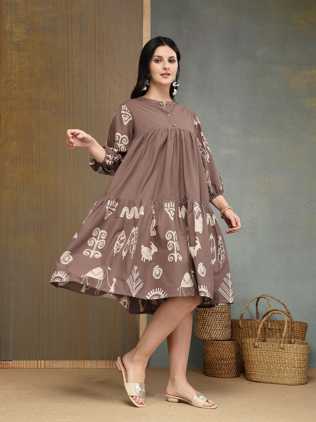 Boho Printed Cotton Tiered Dress
