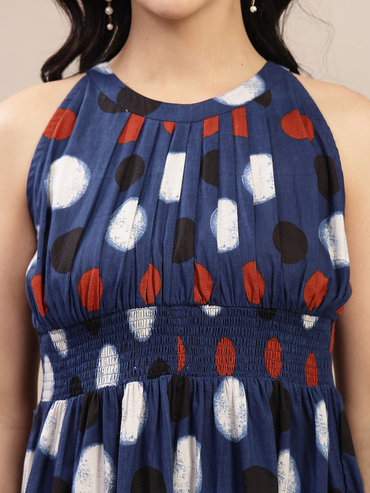 Polka Dots Printed Cotton Tiered Dress