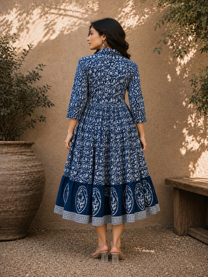 Dabu Printed Cotton Flared Dress