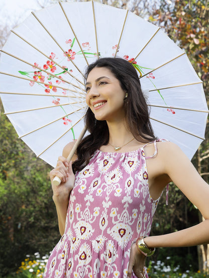 Lavender Ikat Printed Rayon Tiered Dress (Pre-Order)