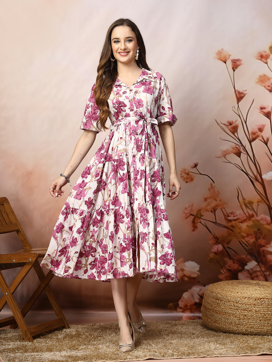 Floral Printed Cotton Flared Dress (Pre-Order)