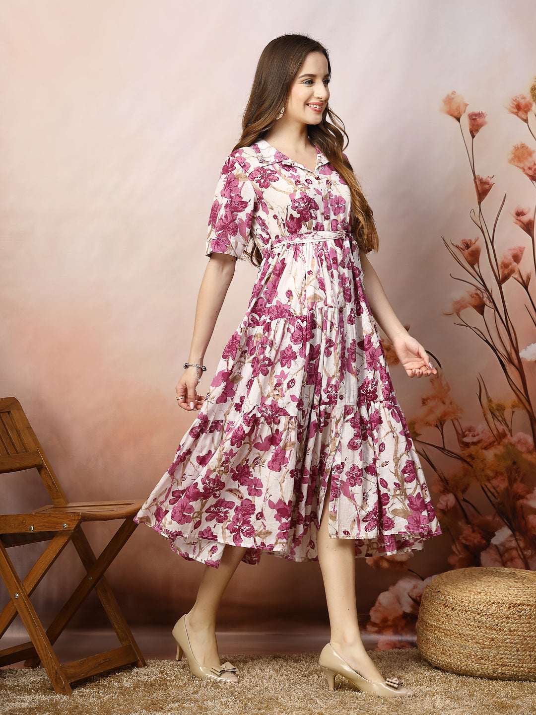 Floral Printed Cotton Flared Dress (Pre-Order)