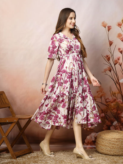 Floral Printed Cotton Flared Dress (Pre-Order)