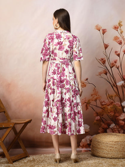 Floral Printed Cotton Flared Dress (Pre-Order)