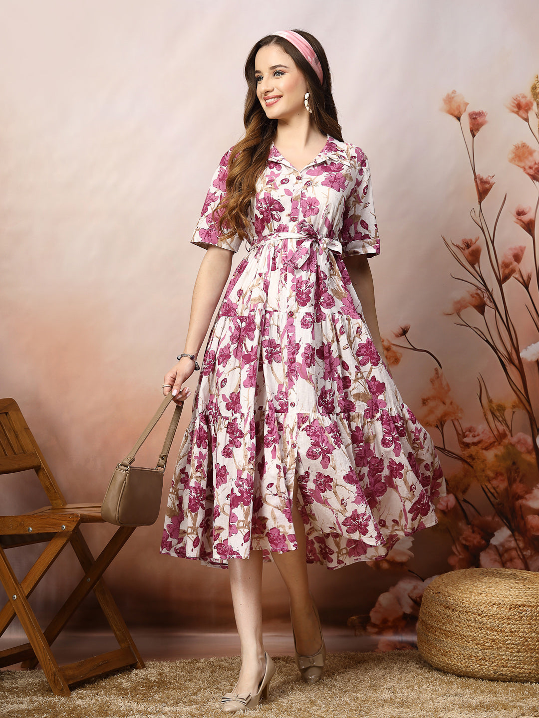 Floral Printed Cotton Flared Dress (Pre-Order)