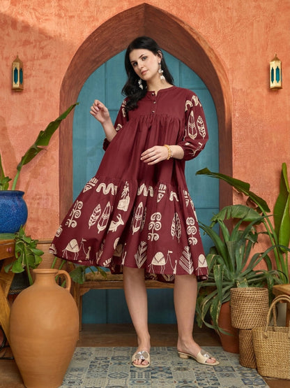 Boho Printed Cotton Tiered Dress