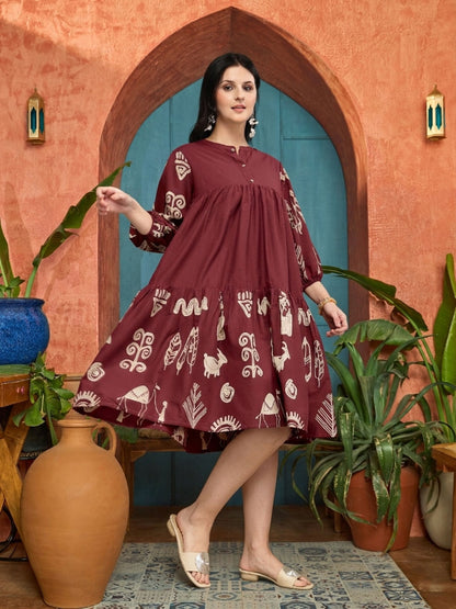 Boho Printed Cotton Tiered Dress