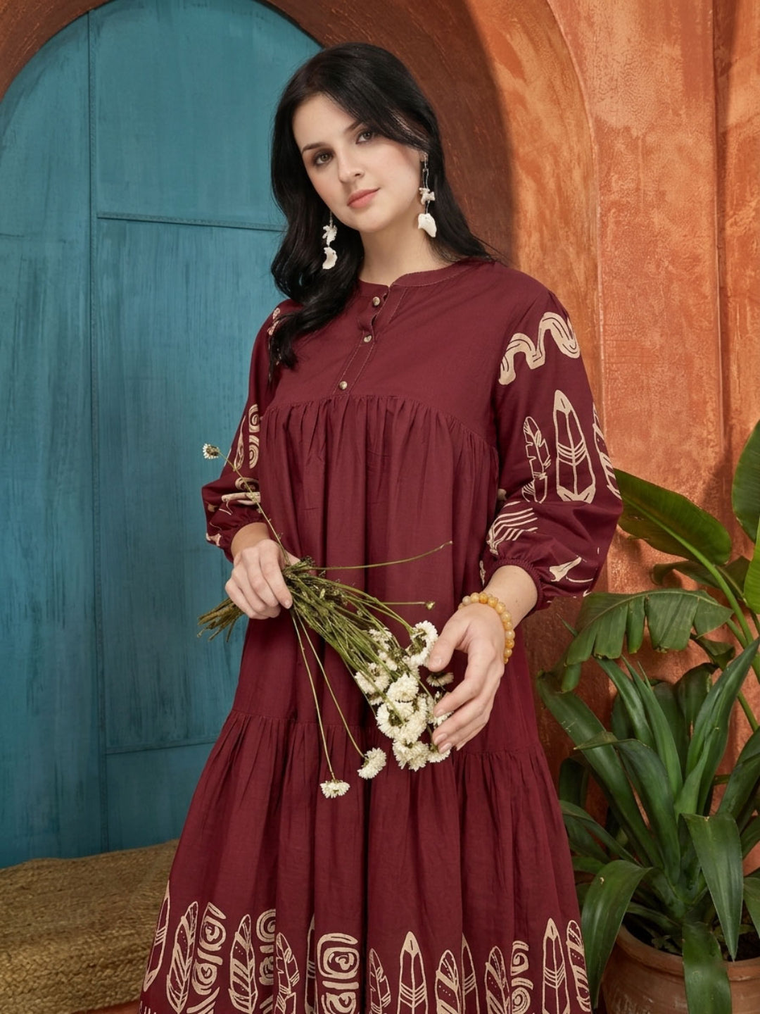 Boho Printed Cotton Tiered Dress