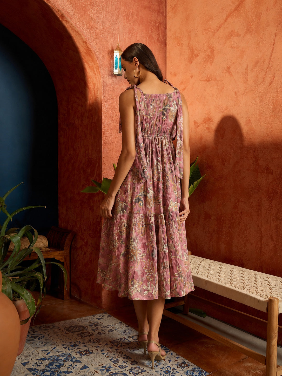 Floral Printed Crepe Tiered Dress