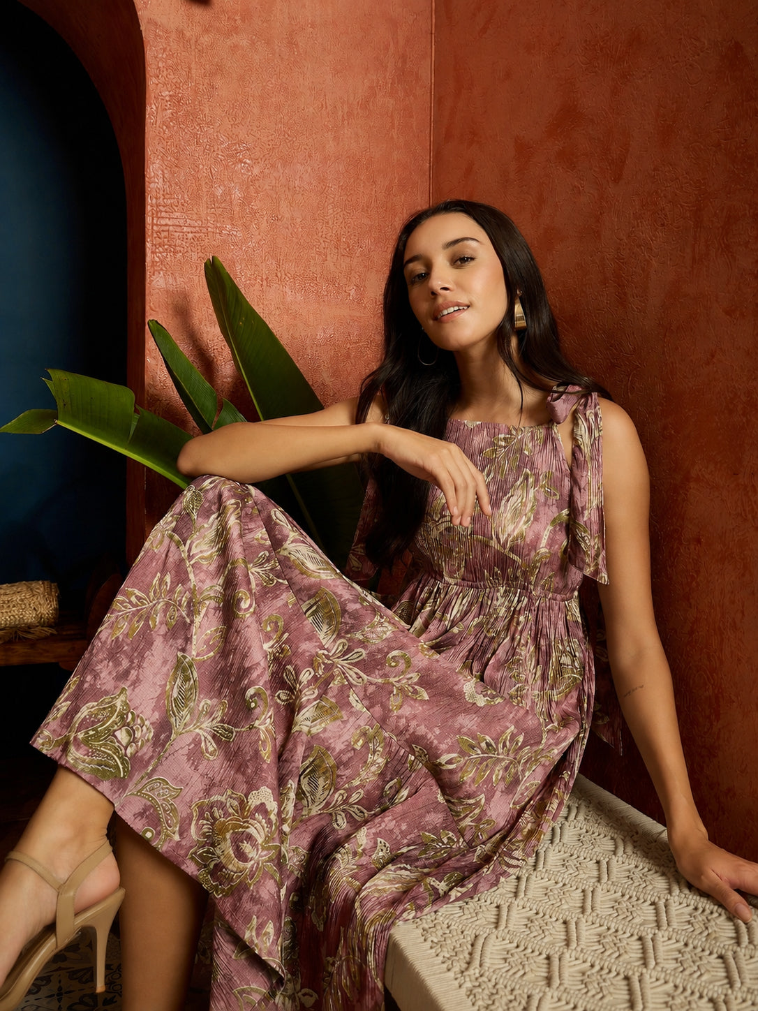 Floral Printed Crepe Tiered Dress