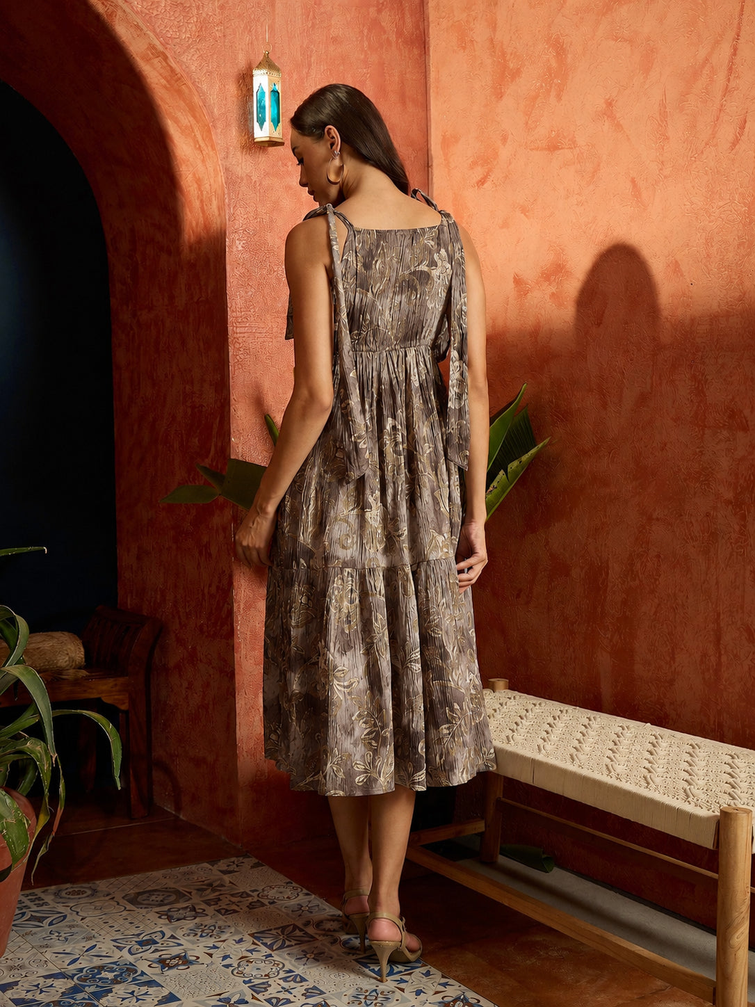 Floral Printed Crepe Tiered Dress